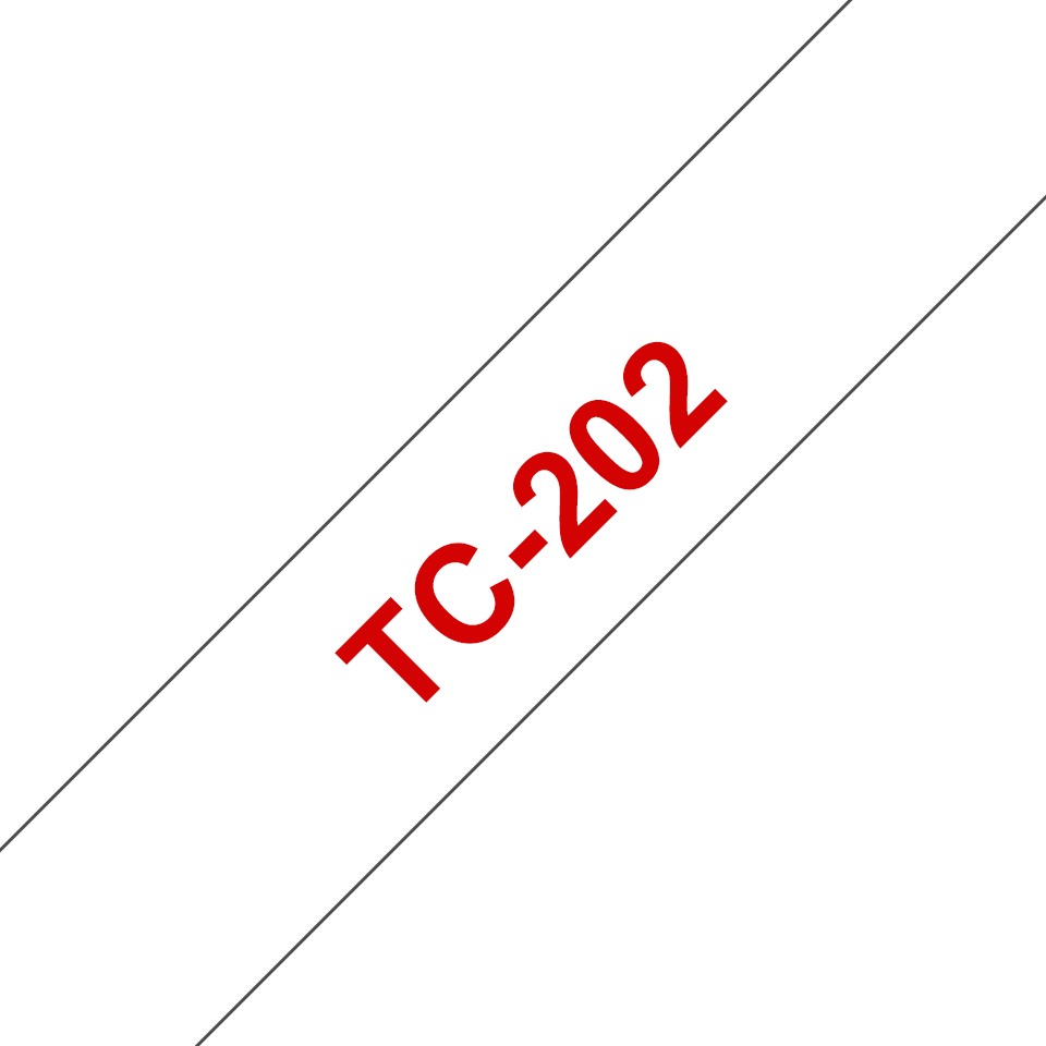 Oryginalna taśma do etykietowania Brother TC-202 – czerwony nadruk na białym tle, szerokość 12mm
